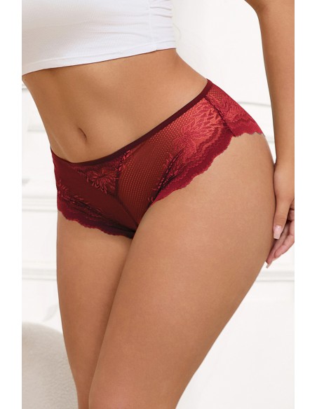 Tanga dentelle bijou Coeur Bordeaux - Litolu Lingerie